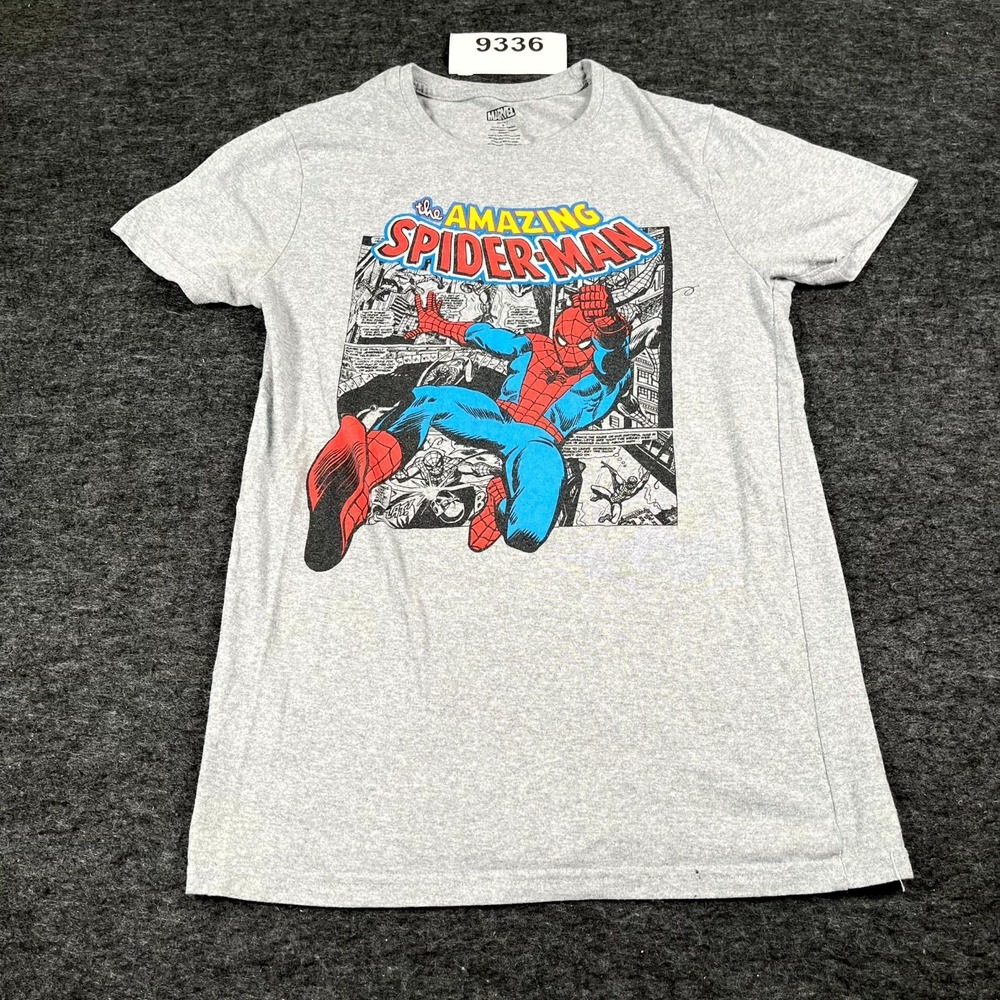 Marvel T Shirt Mens Small‎ Gray Spider Comic Man Graphic Print Crew Neck Casual